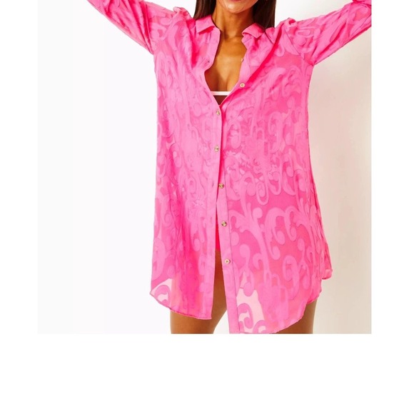 Lilly Pulitzer Dresses & Skirts - Lilly Pulitzer Natalie Shirt Dress Dragonfruit Pink Burnout Paisley Cover Up S